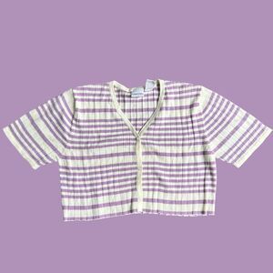 Vintage Cropped Lavender and White Stripe Cardigan